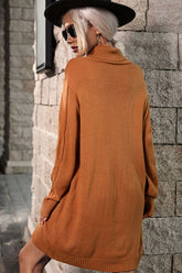 Rollkragenpulloverkleid mit Zopfmuster (Gürtel nicht im Lieferumfang enthalten)